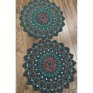 Multicolor Mandala Design 25" Across Table Mat/Wall Hanging Set/2 Beaded LARGE